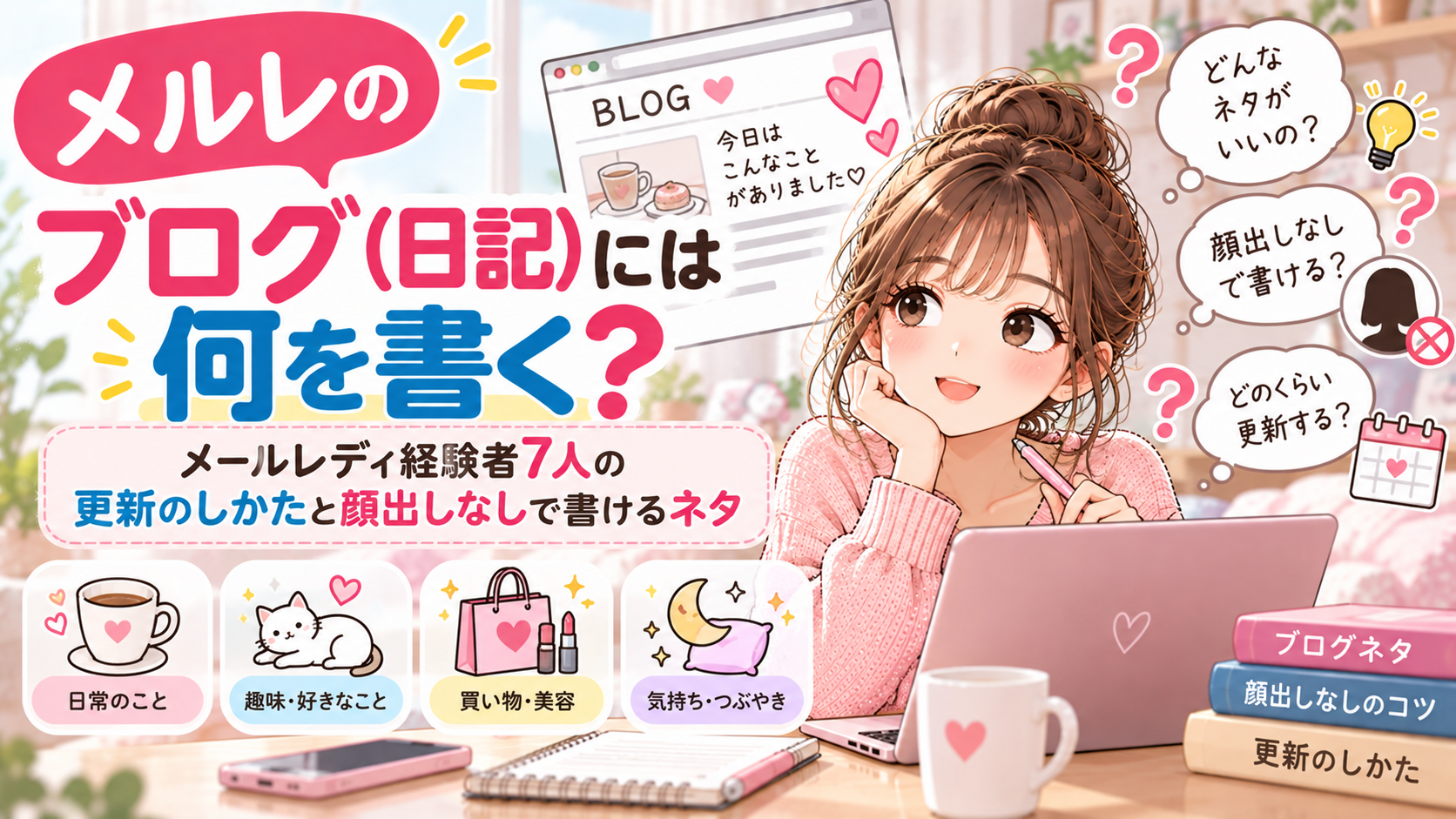 メルレのブログ（日記）には何を書く？メールレディ経験者7人の更新のしかたと顔出しなしで書けるネタ
