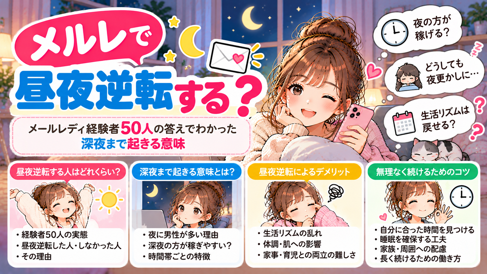 メルレで昼夜逆転する？メールレディ経験者50人の答えでわかった深夜まで起きる意味