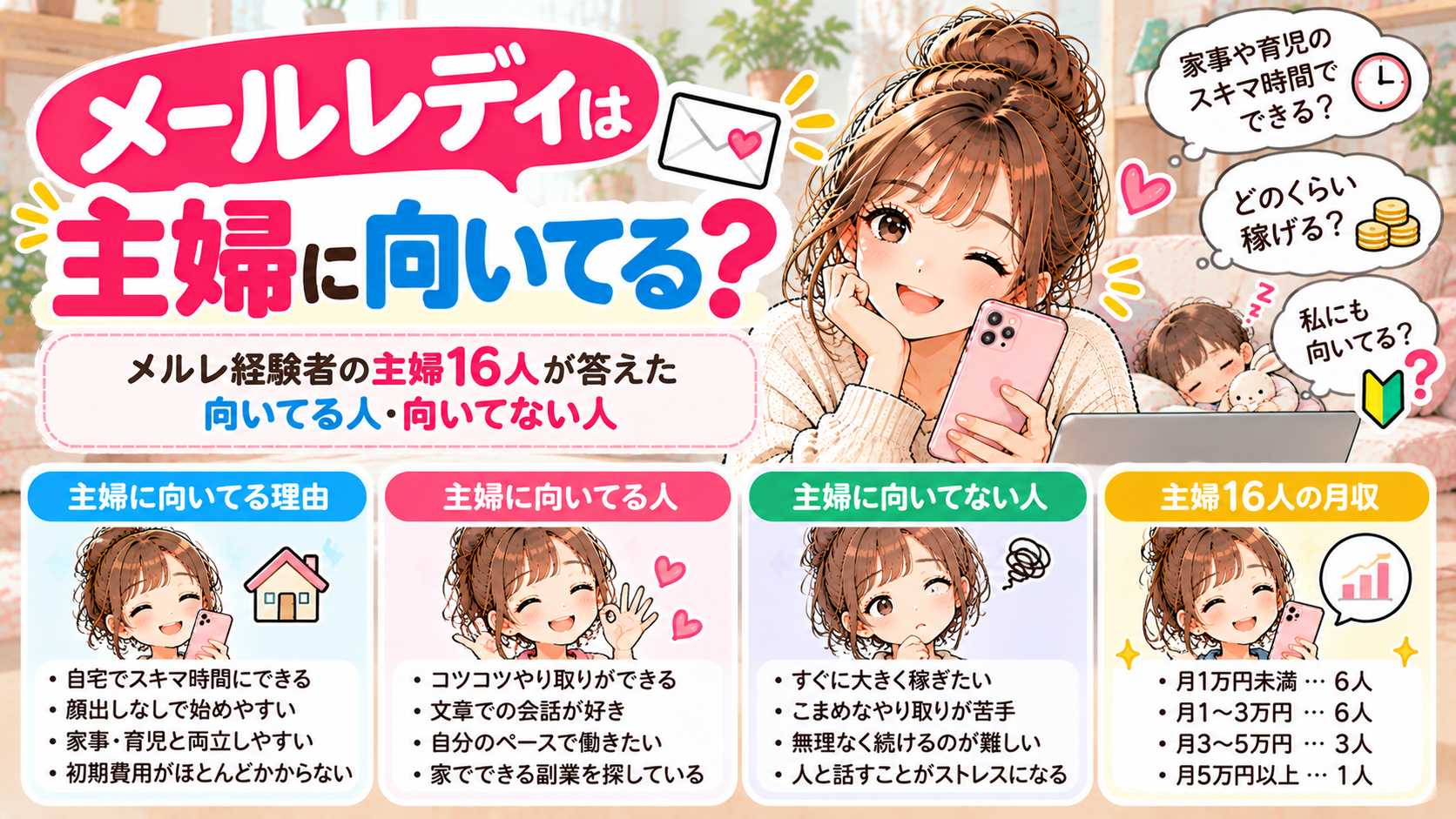 メールレディは主婦に向いてる？メルレ経験者の主婦16人が答えた向いてる人・向いてない人