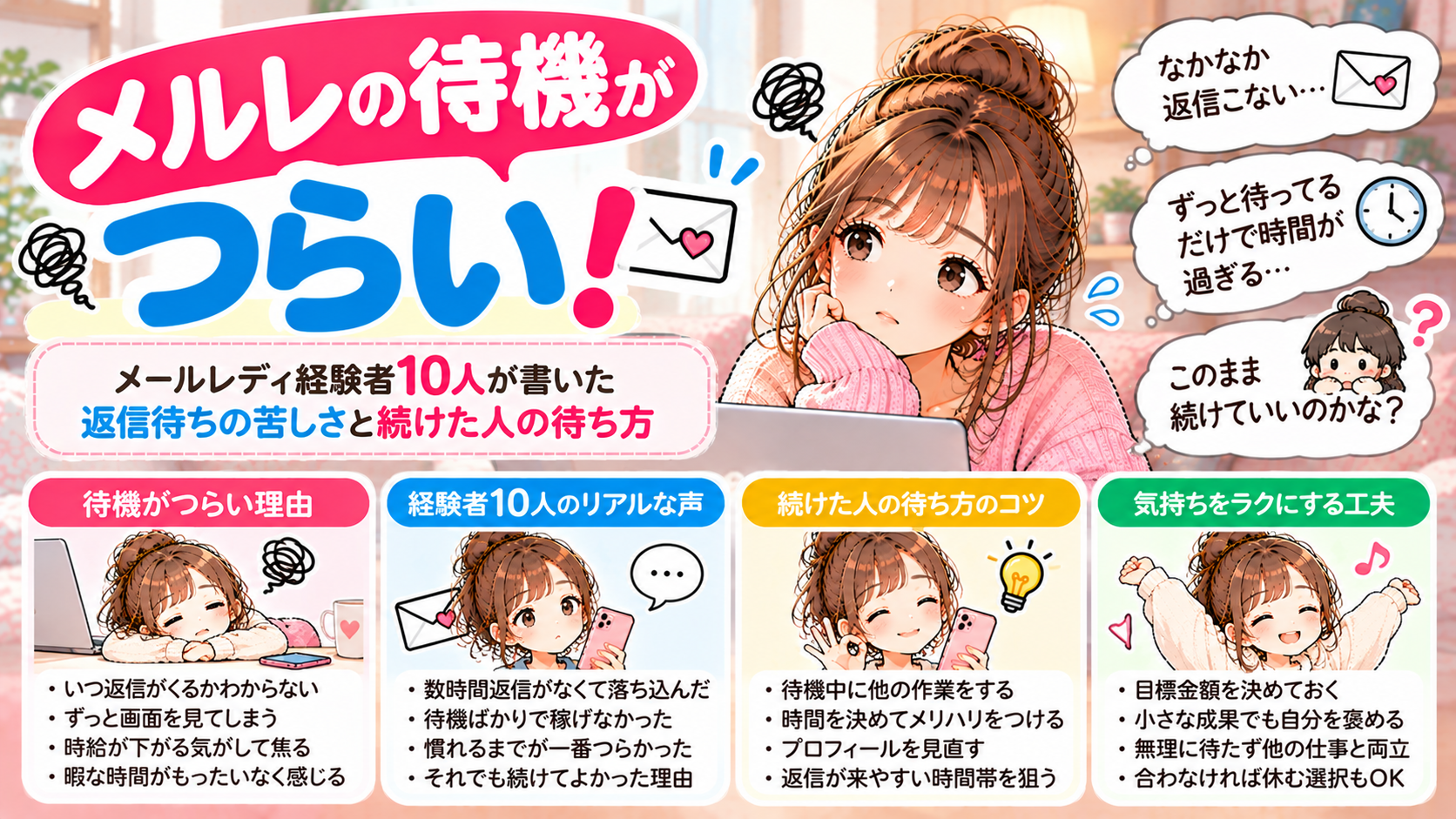 メルレの待機がつらい！メールレディ経験者10人が書いた返信待ちの苦しさと続けた人の待ち方